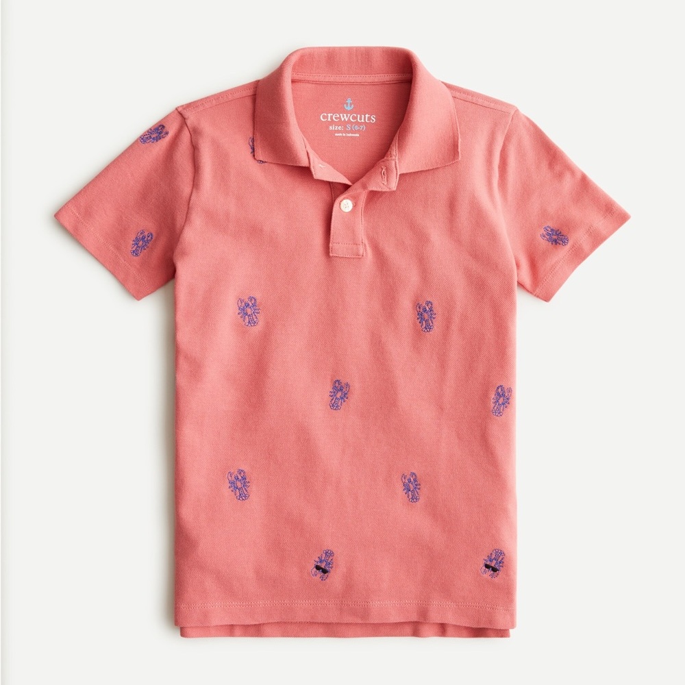 J.Crew Crewcuts Embroidered Lobster Pique Polo (Coral) Size S (6-7)